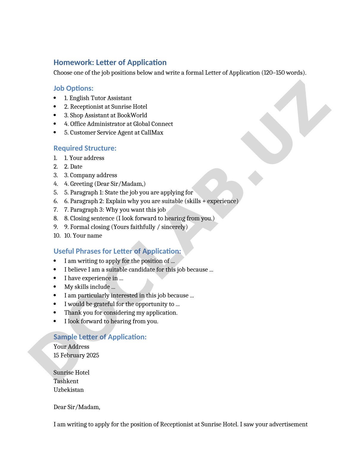 Letter of Application
