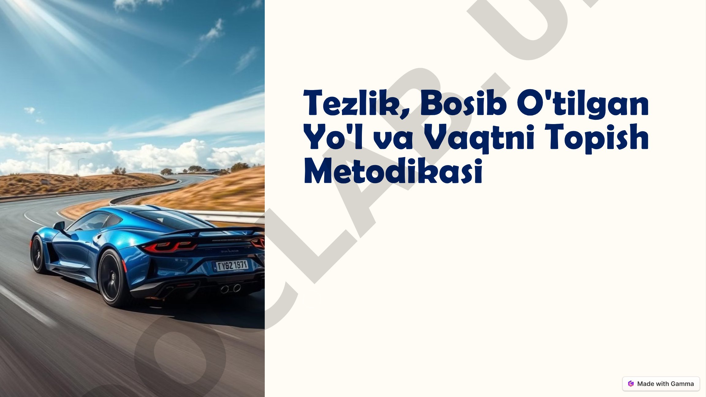 Tezlik, Bosib O'tilgan Yo'l va Vaqtni Topish Metodikasi