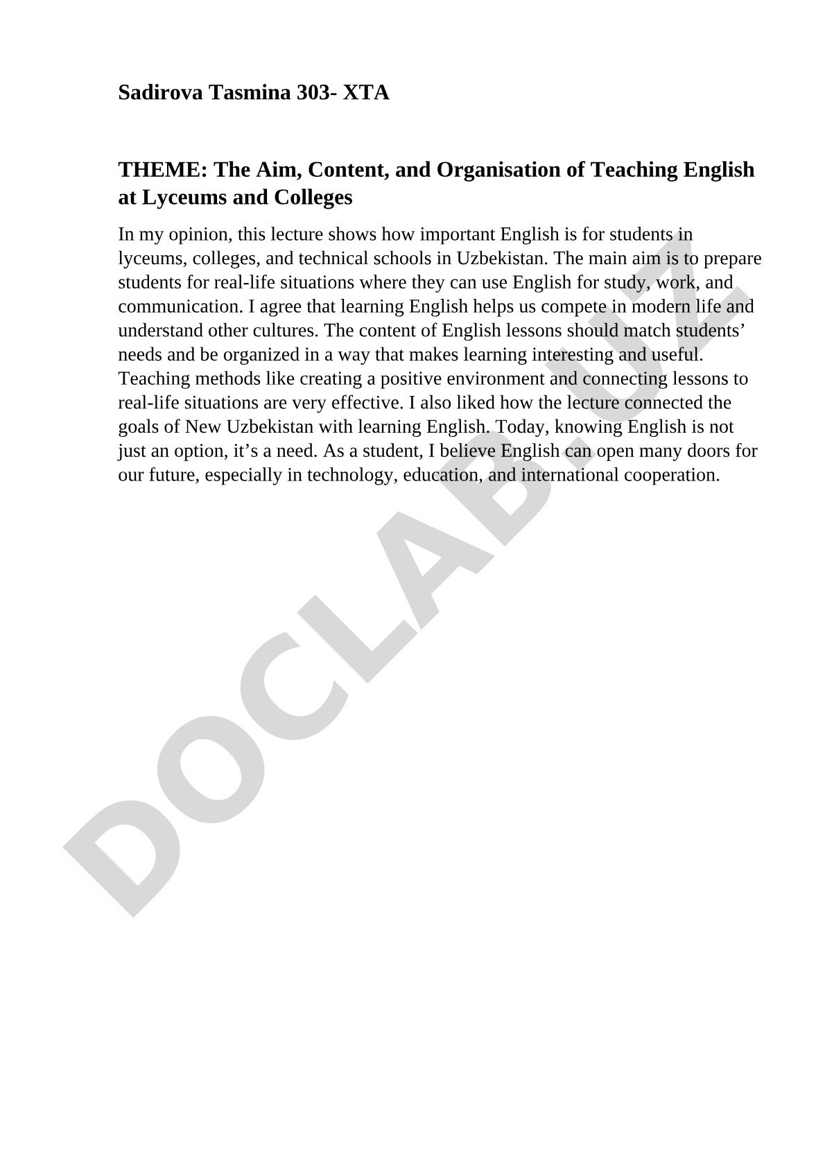 The Aim, Content, and Organisation of Teaching English at Lyceums and Colleges