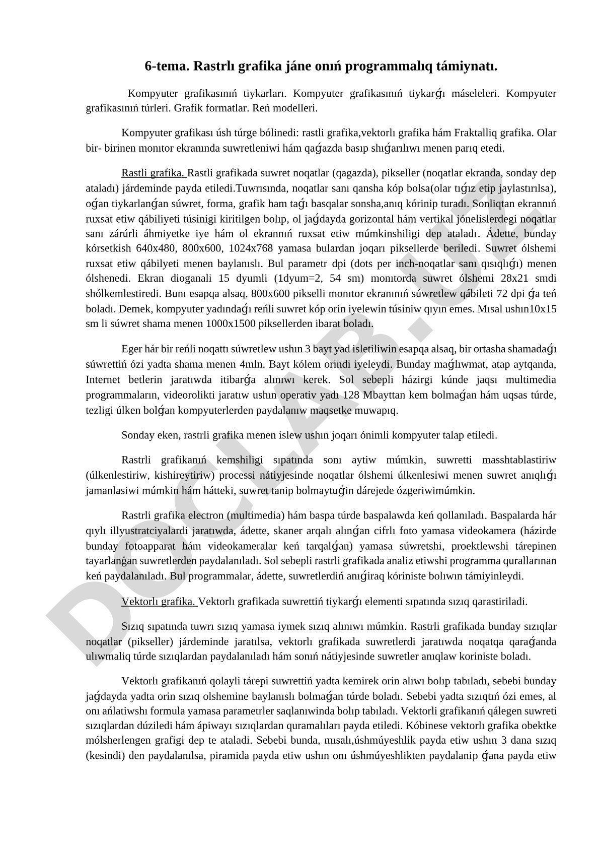 6-tema. Rastrlı grafika jáne onıń programmalıq támiynatı