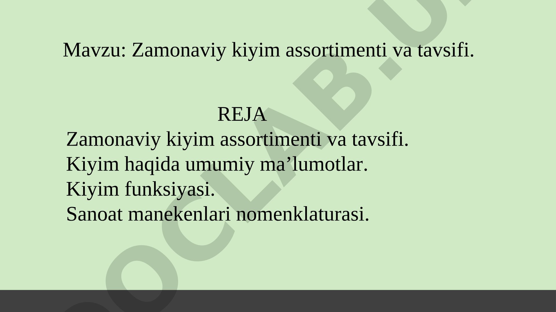 Zamonaviy kiyim assortimenti va tavsifi