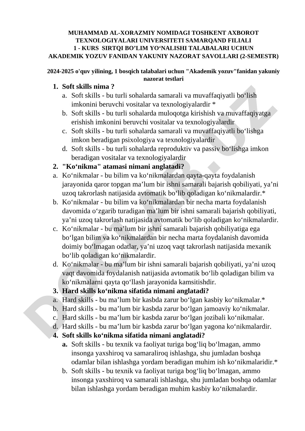 Akademik yozuv fanidan yakuniy nazorat savollari (2-semestr)