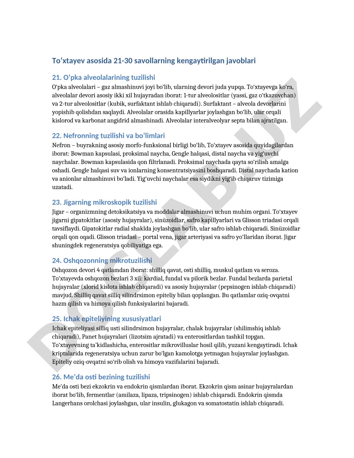 To‘xtayev asosida 21-30 savollarning kengaytirilgan javoblari