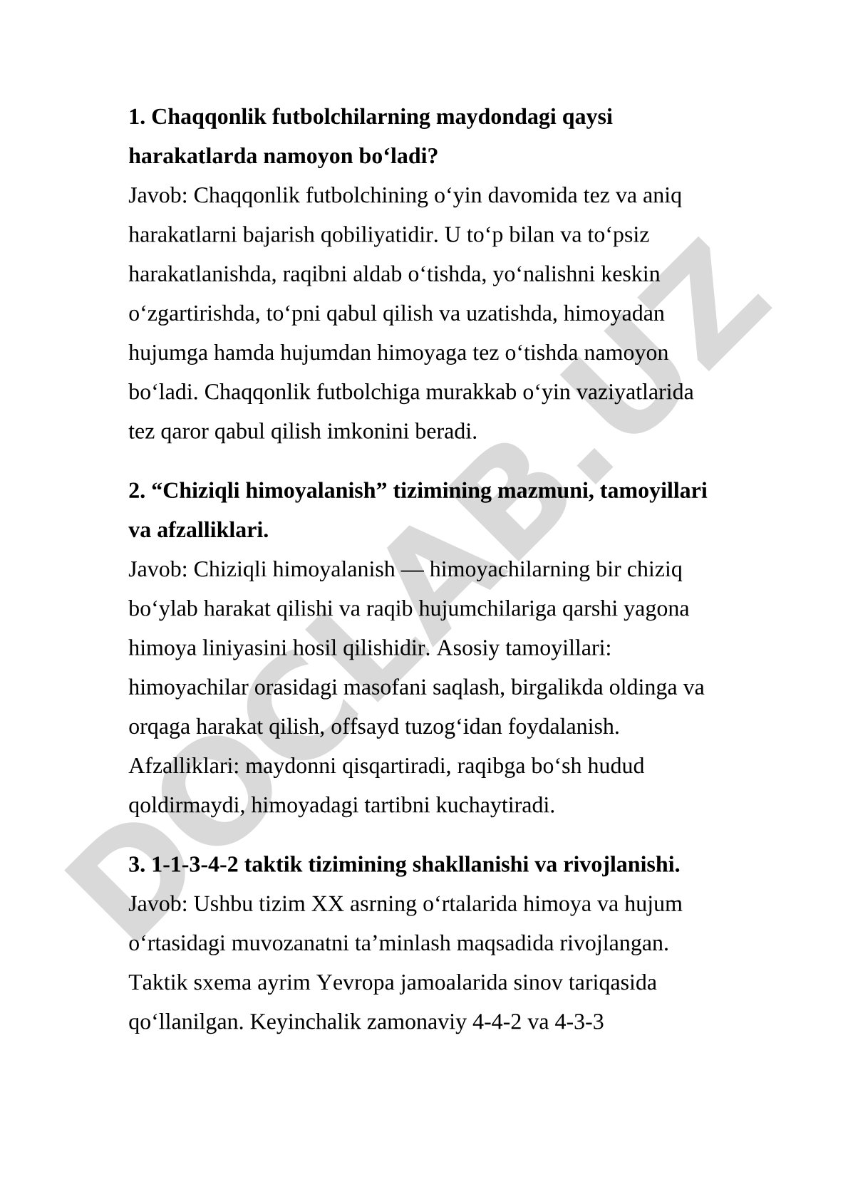 Futbolda chaqqonlik, chiziqli himoyalanish va 1-1-3-4-2 taktik tizimi