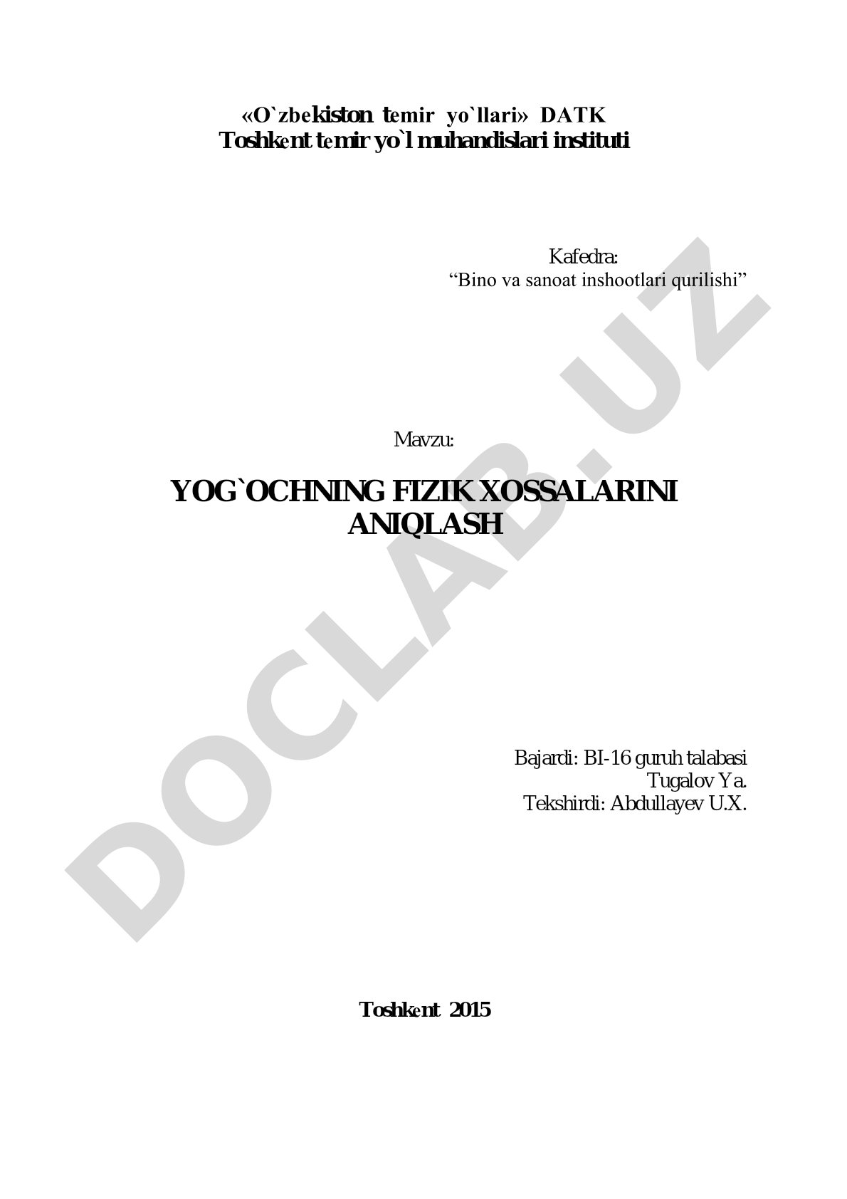 Yog'ochning fizik xossalarini aniqlash