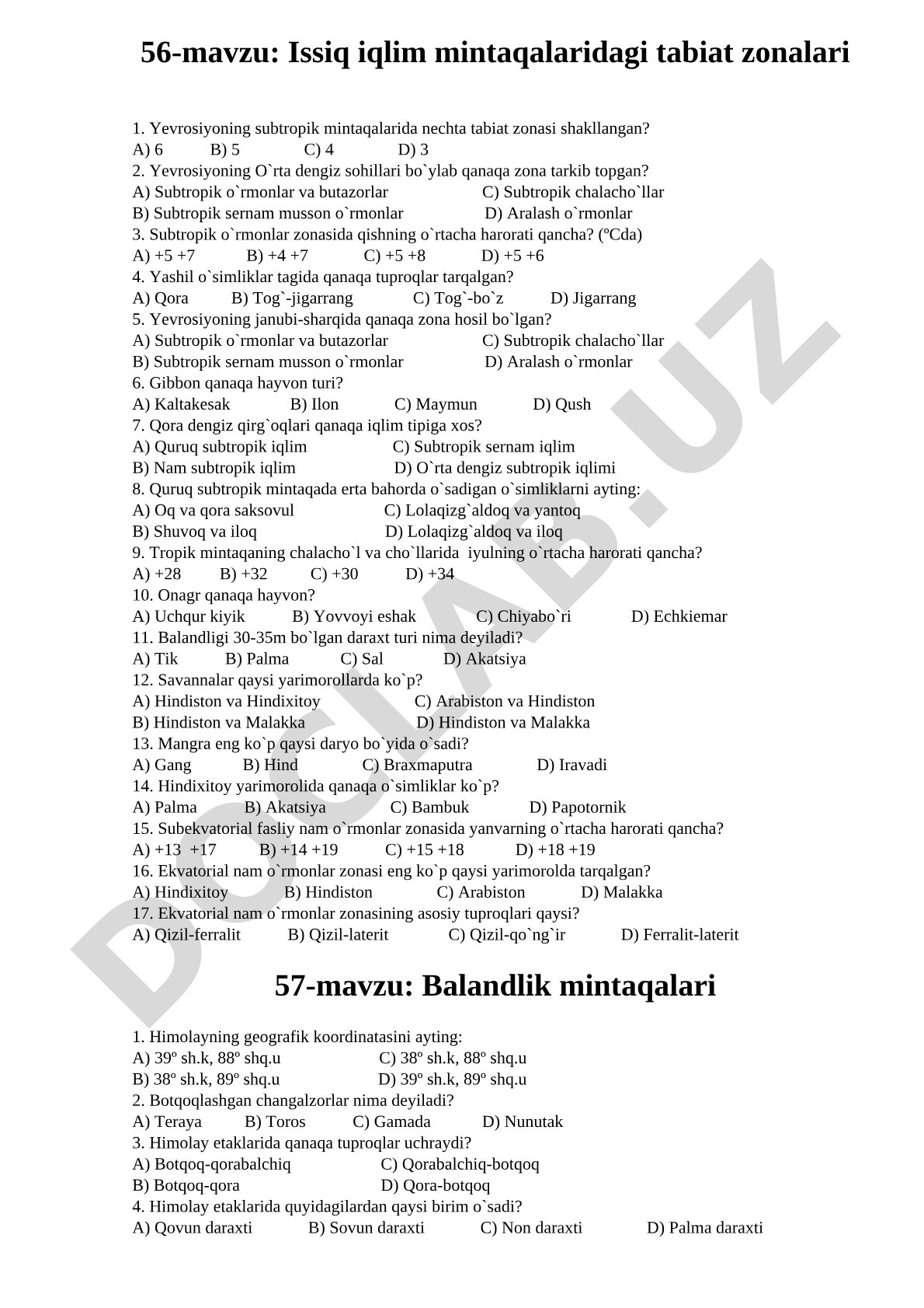 Issiq iqlim mintaqalaridagi tabiat zonalari