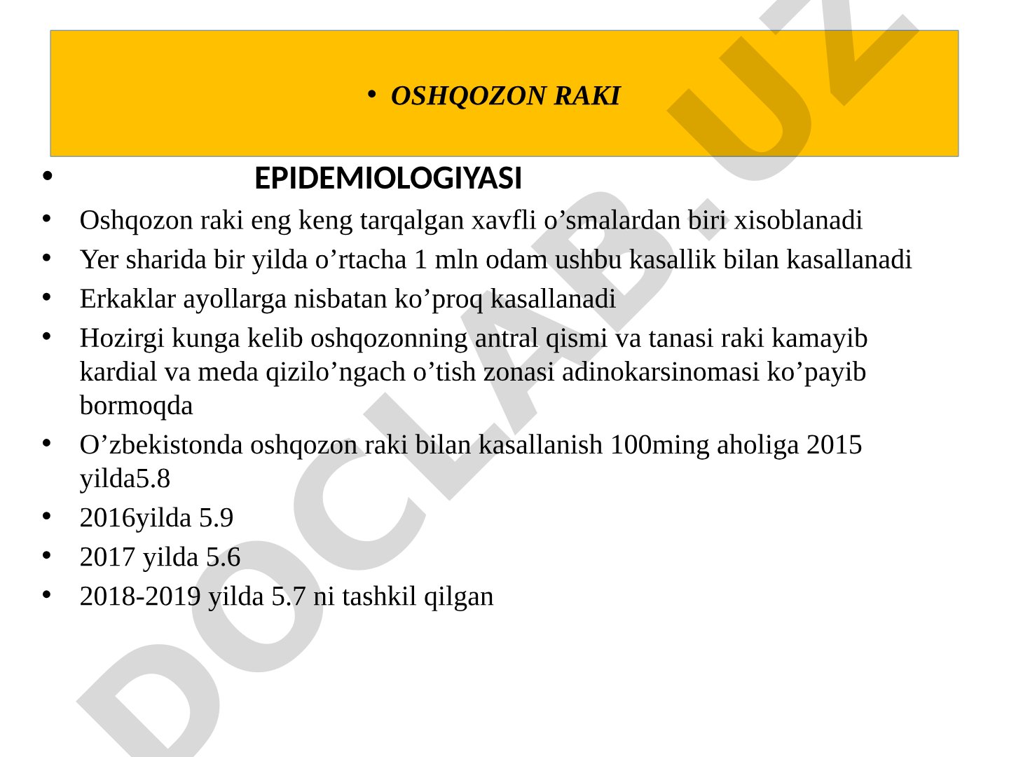 Oshqozon raki epidemiologiyasi