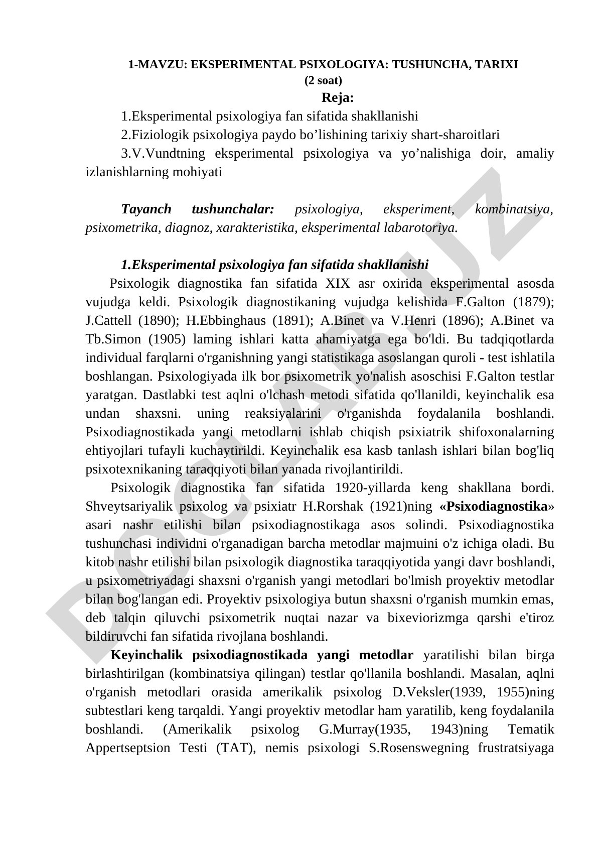Eksperimental psixologiya: tushuncha, tarixi