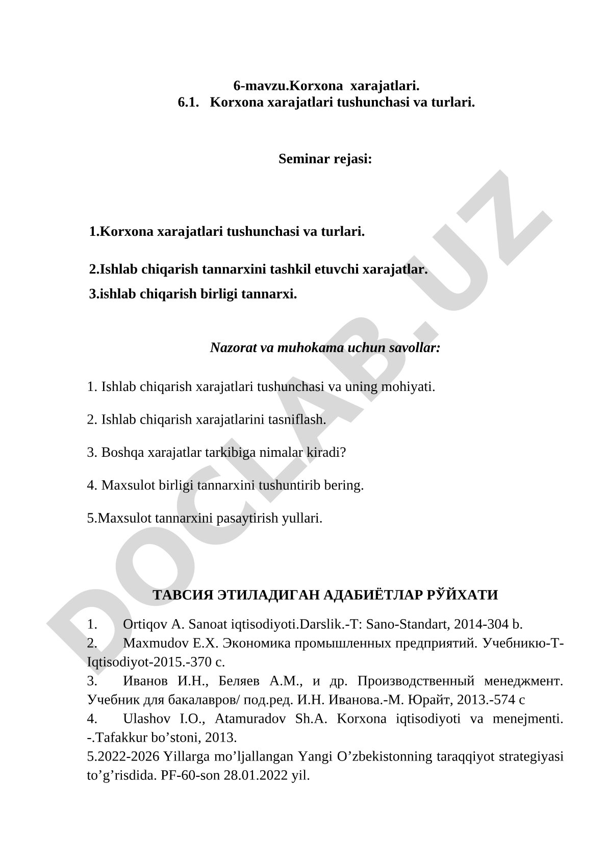 Korxona xarajatlari tushunchasi, turlari, tannarxi va pasaytirish yo'llari