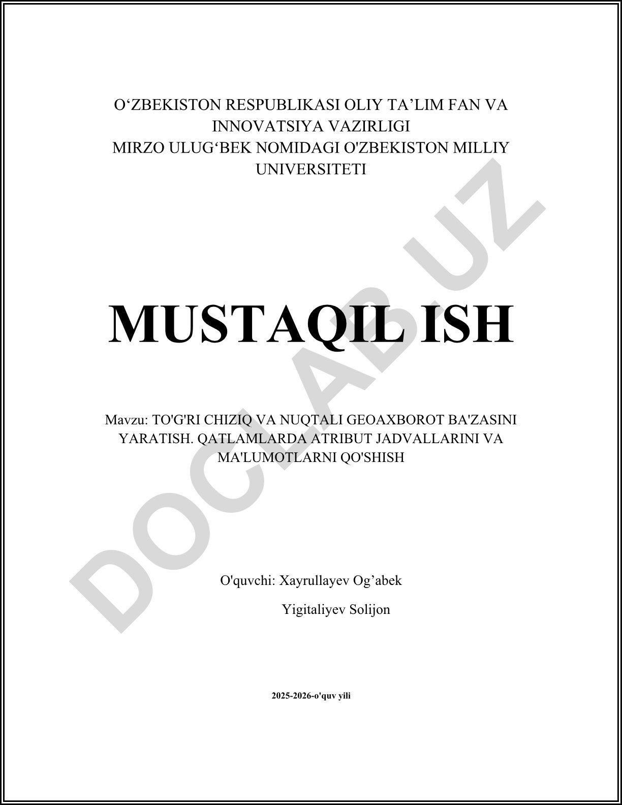 To'g'ri chiziq va nuqtali geoaxborot bazasini yaratish