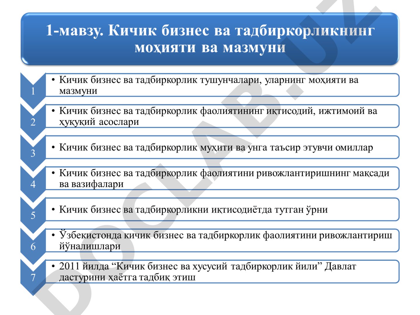 Тадбиркор фаолияти предметини ташкил этувчи нарсалар
