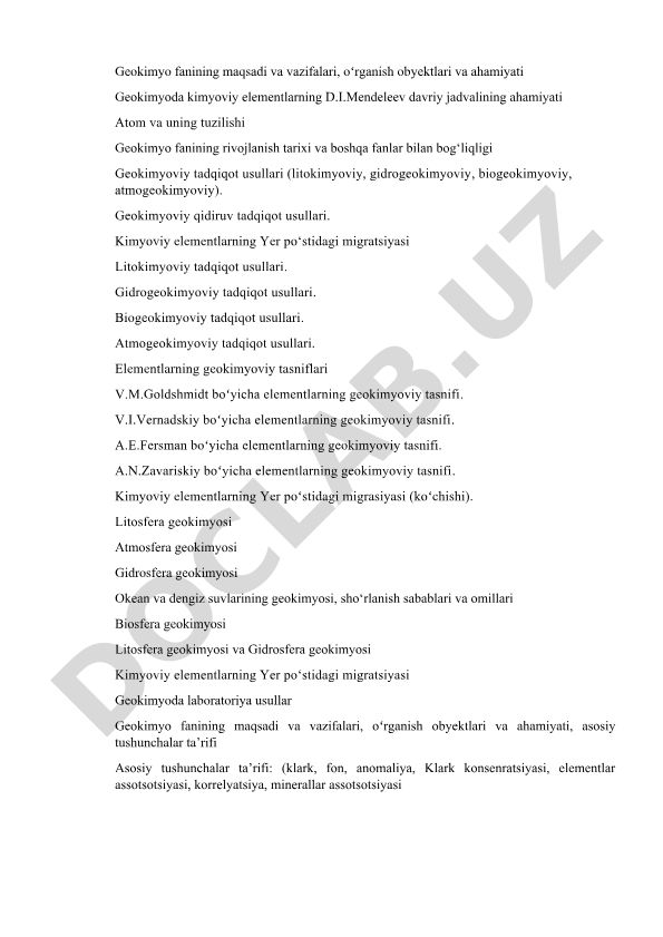 Geokimyo fanining maqsadi, vazifalari va tadqiqot usullari