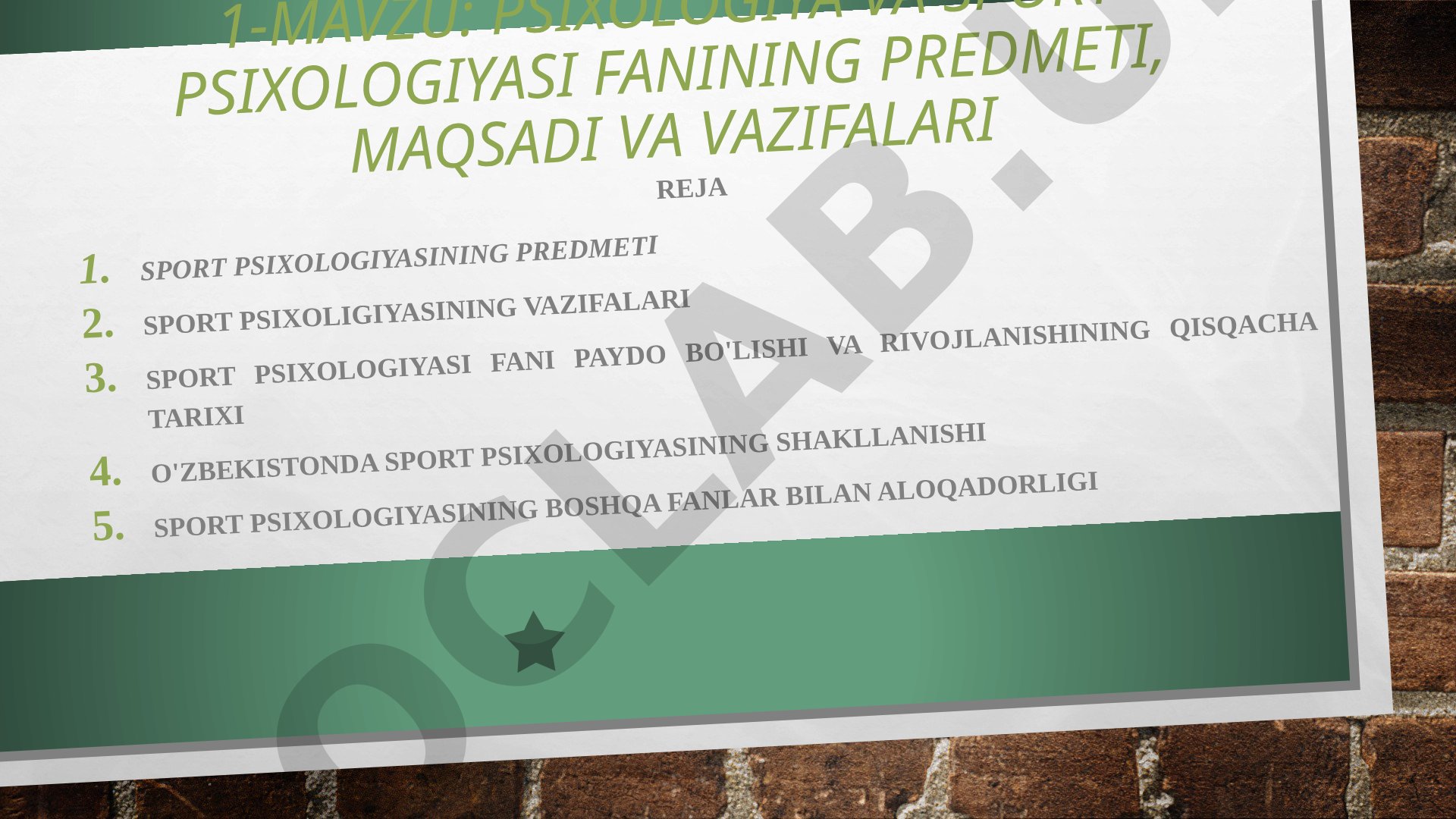Psixologiya va sport psixologiyasi fanining predmeti, maqsadi va vazifalari