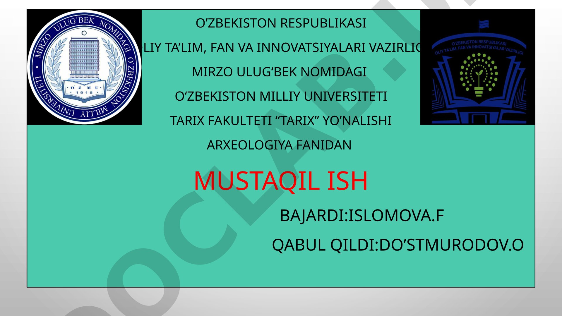 O'zbekiston respublikasi Arxeologik va me'moriy yodgorliklar tarixi. (Buxoro shahri)