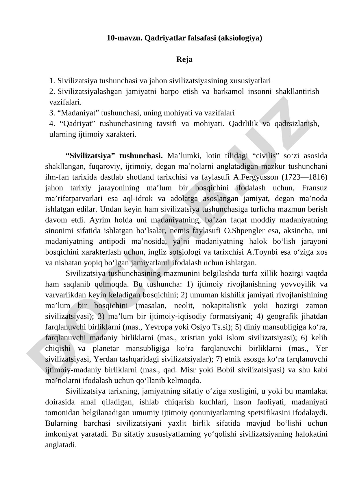 Sivilizatsiya, madaniyat va qadriyat tushunchalarining falsafiy tahlili