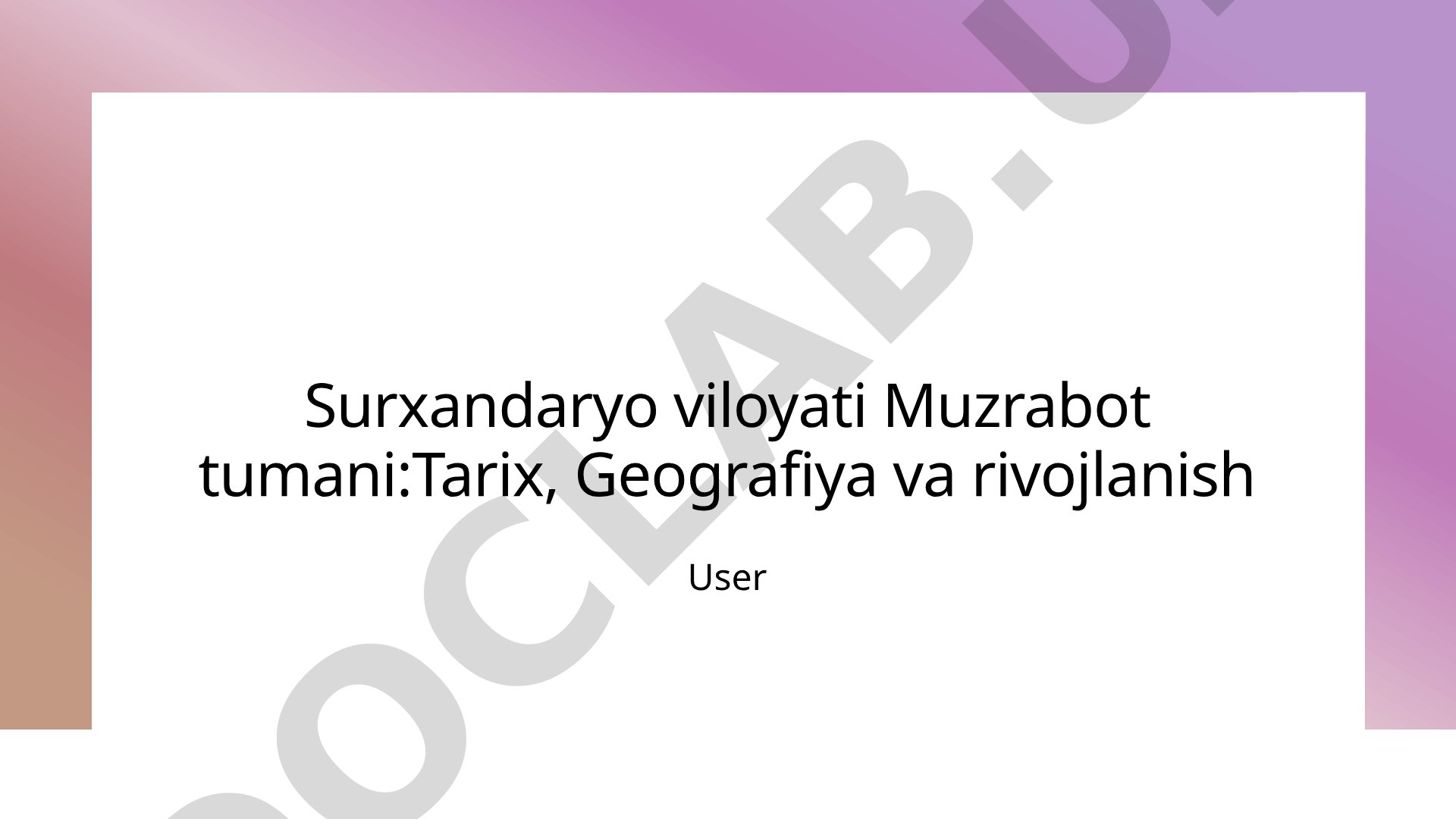 Surxandaryo viloyati Muzrabot tumanining tarixi, geografiyasi va rivojlanishi