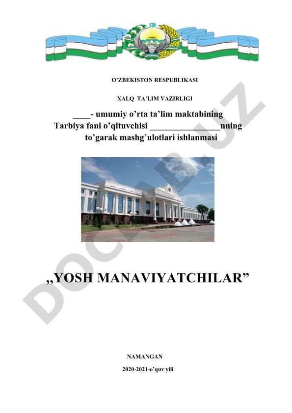 Yosh manaviyatchilar to'garak mashg'ulotlari ishlanmasi