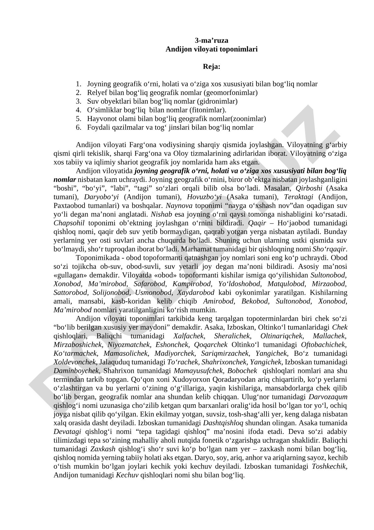 3-ma’ruza Andijon viloyati toponimlari