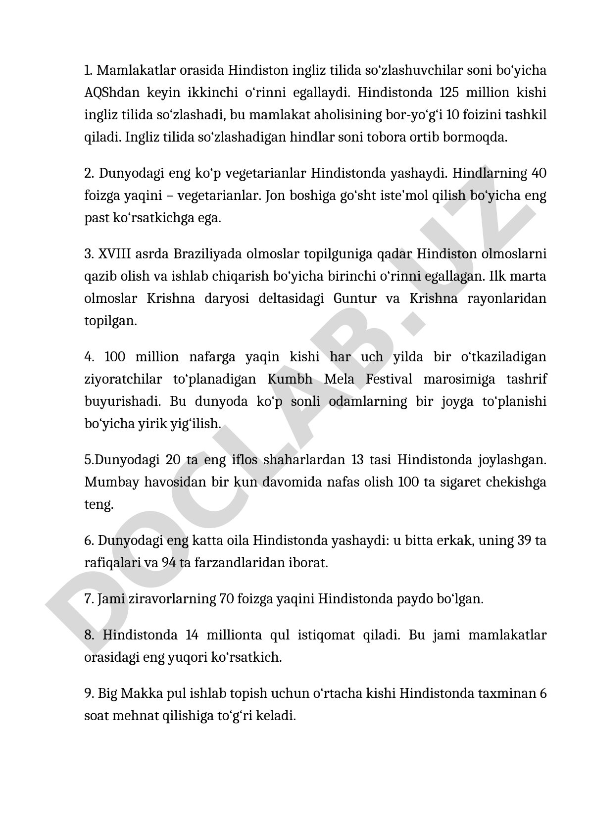 Hindiston haqida qiziqarli ma'lumotlar