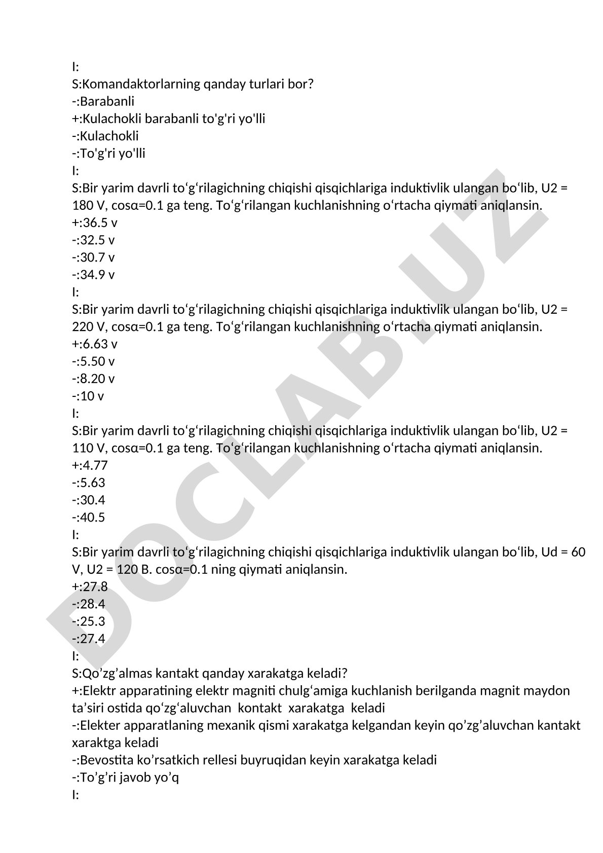 Komandaktorlar turlari va to'g'rilagich hisoblari