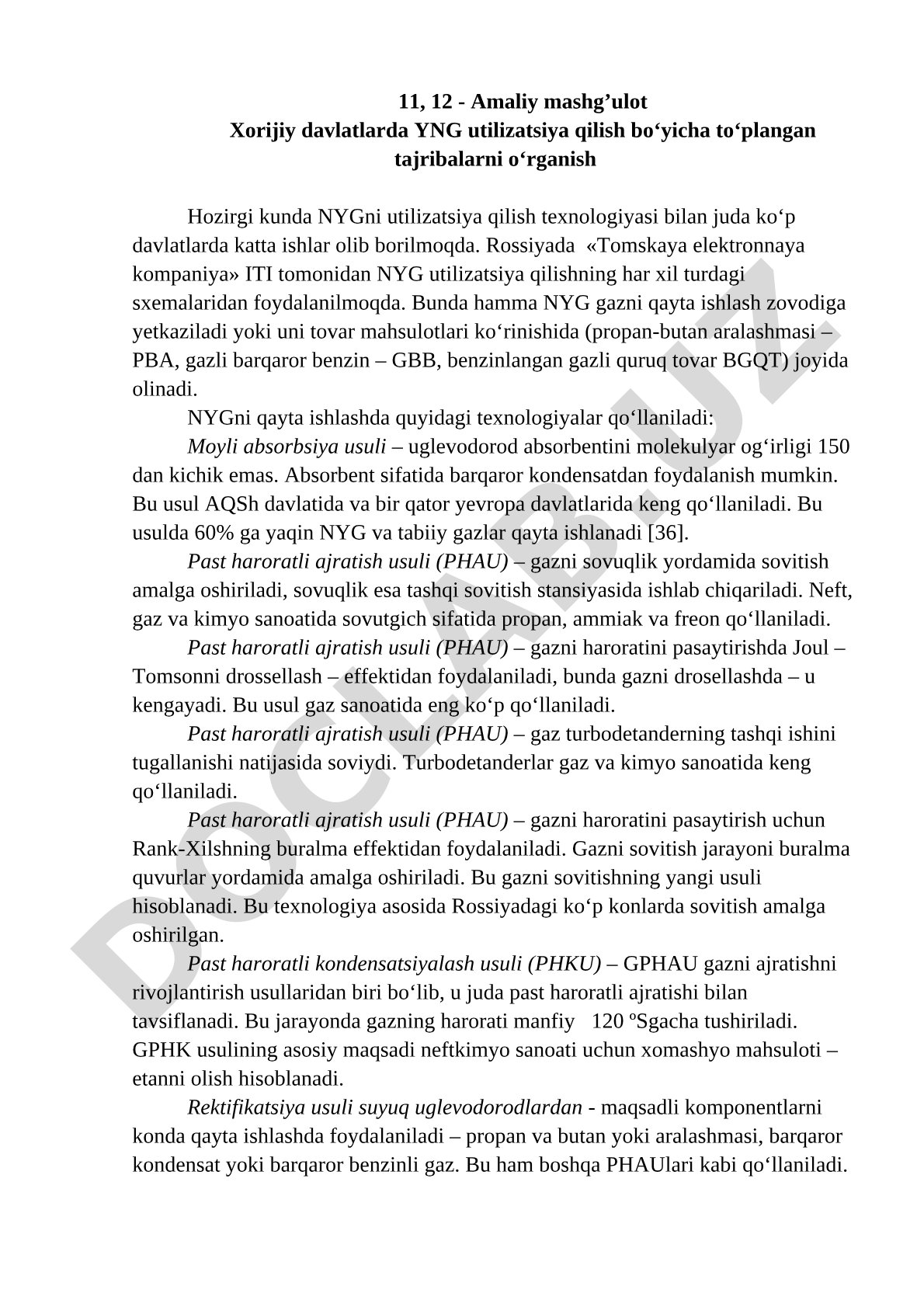 Xorijiy davlatlarda YNG utilizatsiya qilish tajribalari