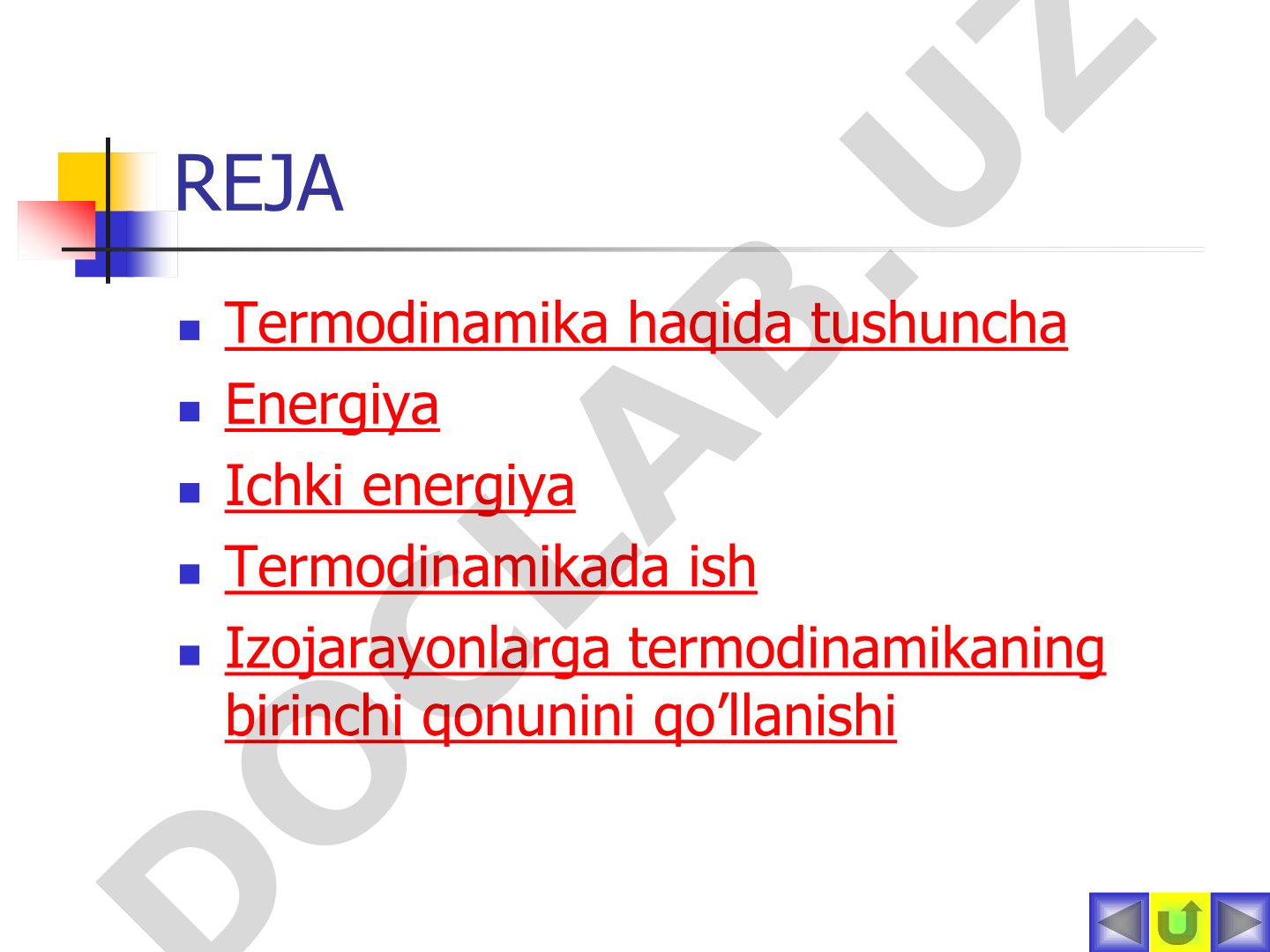 Termodinamika, energiya, ichki energiya, ish va birinchi qonun tushuntirilgan