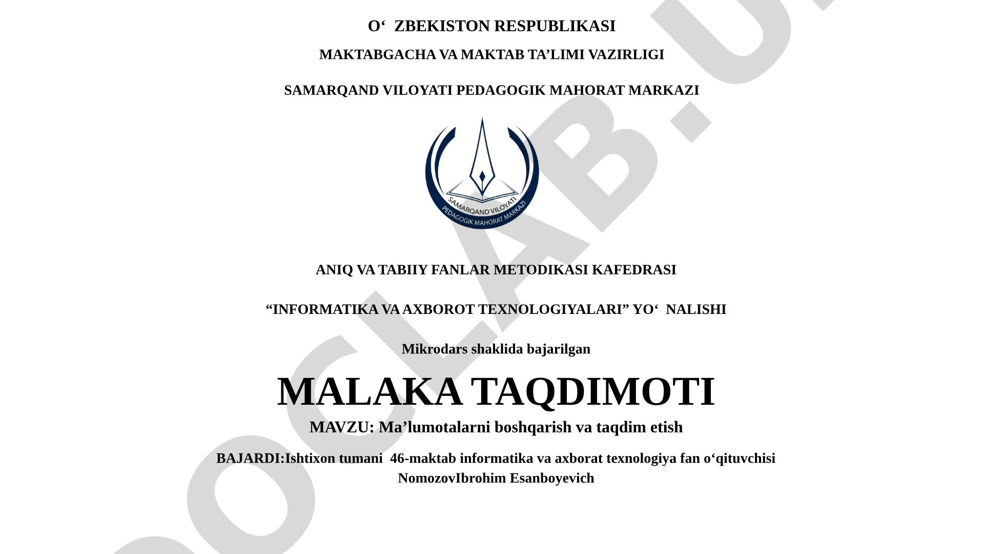 Ma'lumotalarni boshqarish va taqdim etish