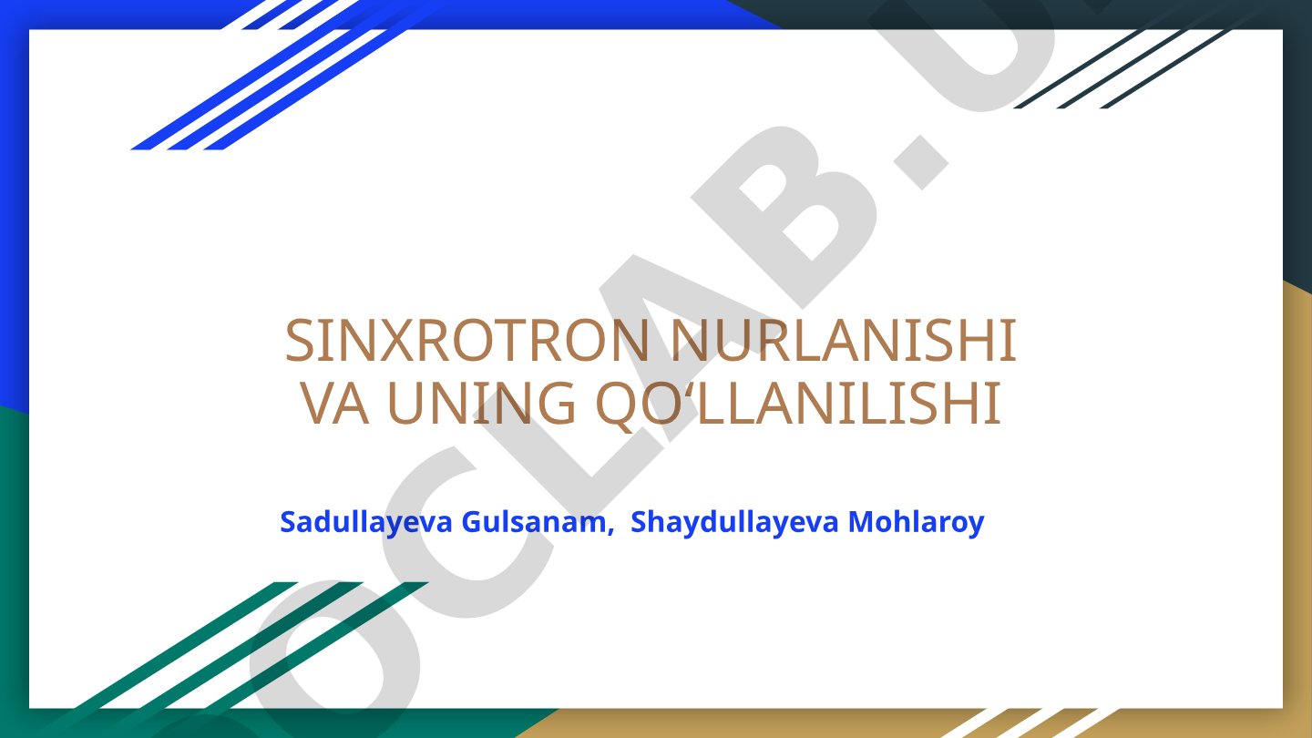 Sinxrotron nurlanishi va uning qo‘llanilishi