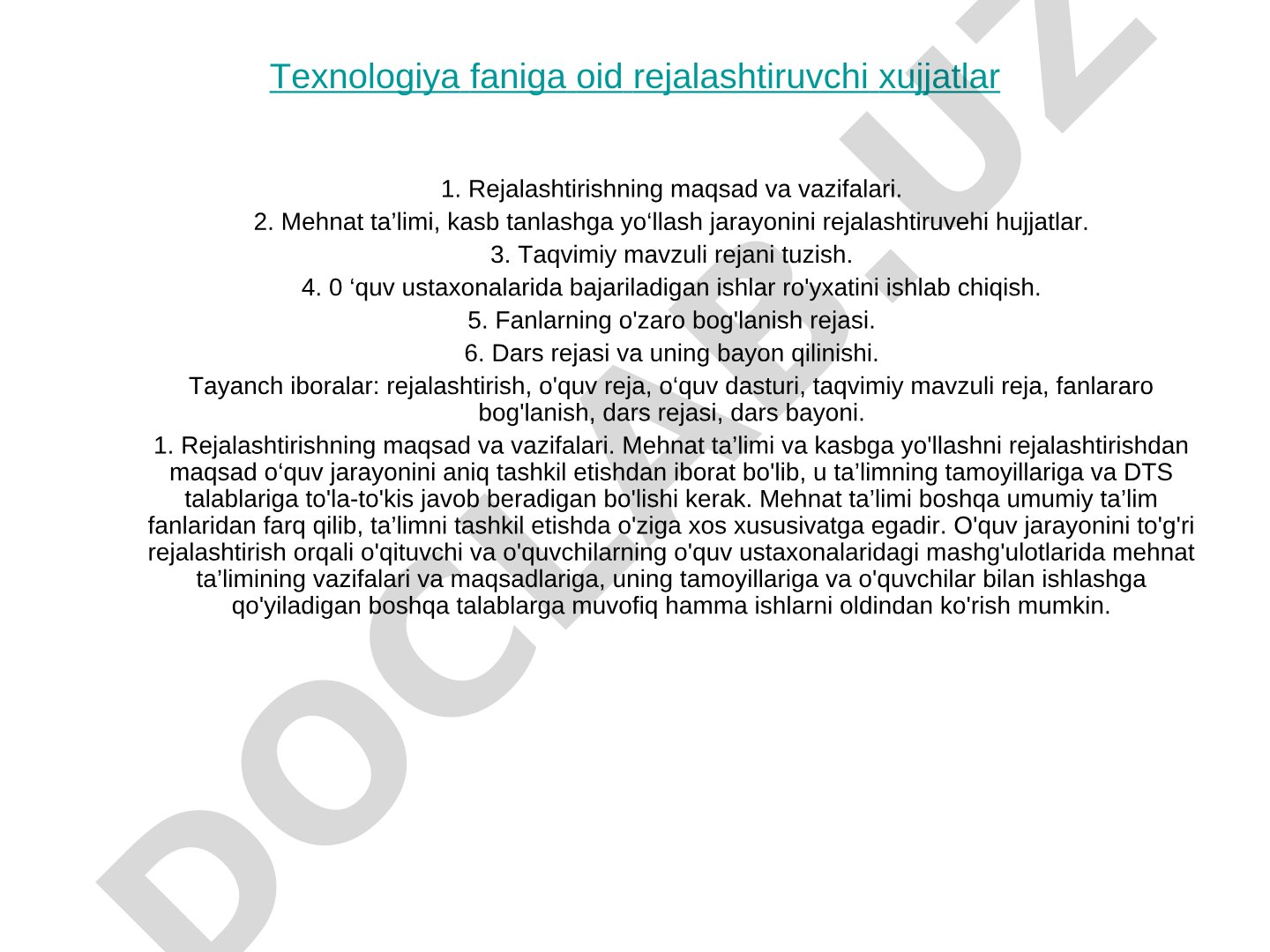 Texnologiya faniga oid rejalashtiruvchi xujjatlar 1
