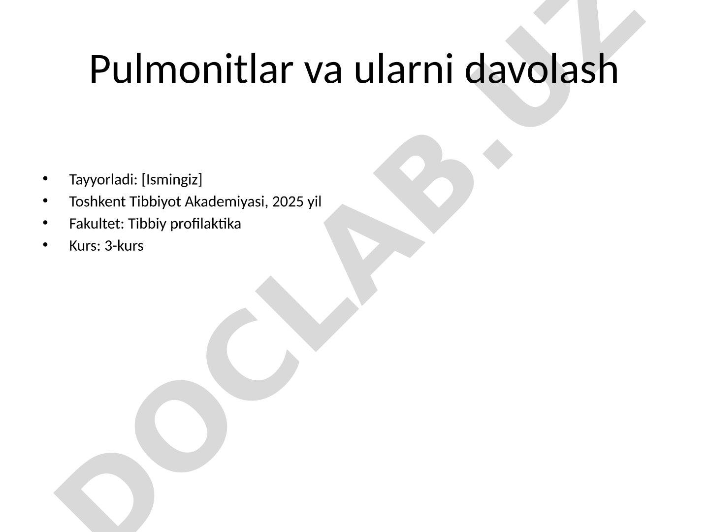 Pulmonitlar va ularni davolash
