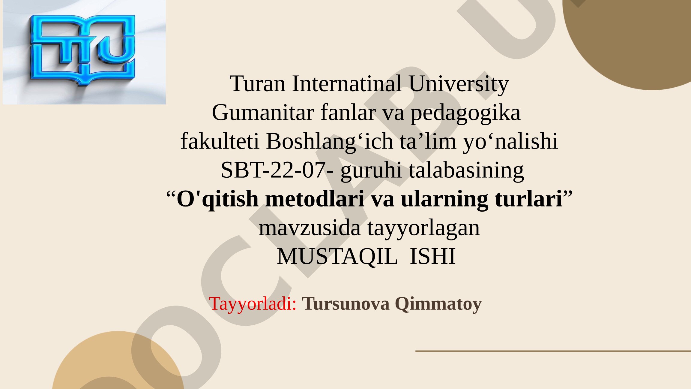 O'qitish metodlari va ularning turlari