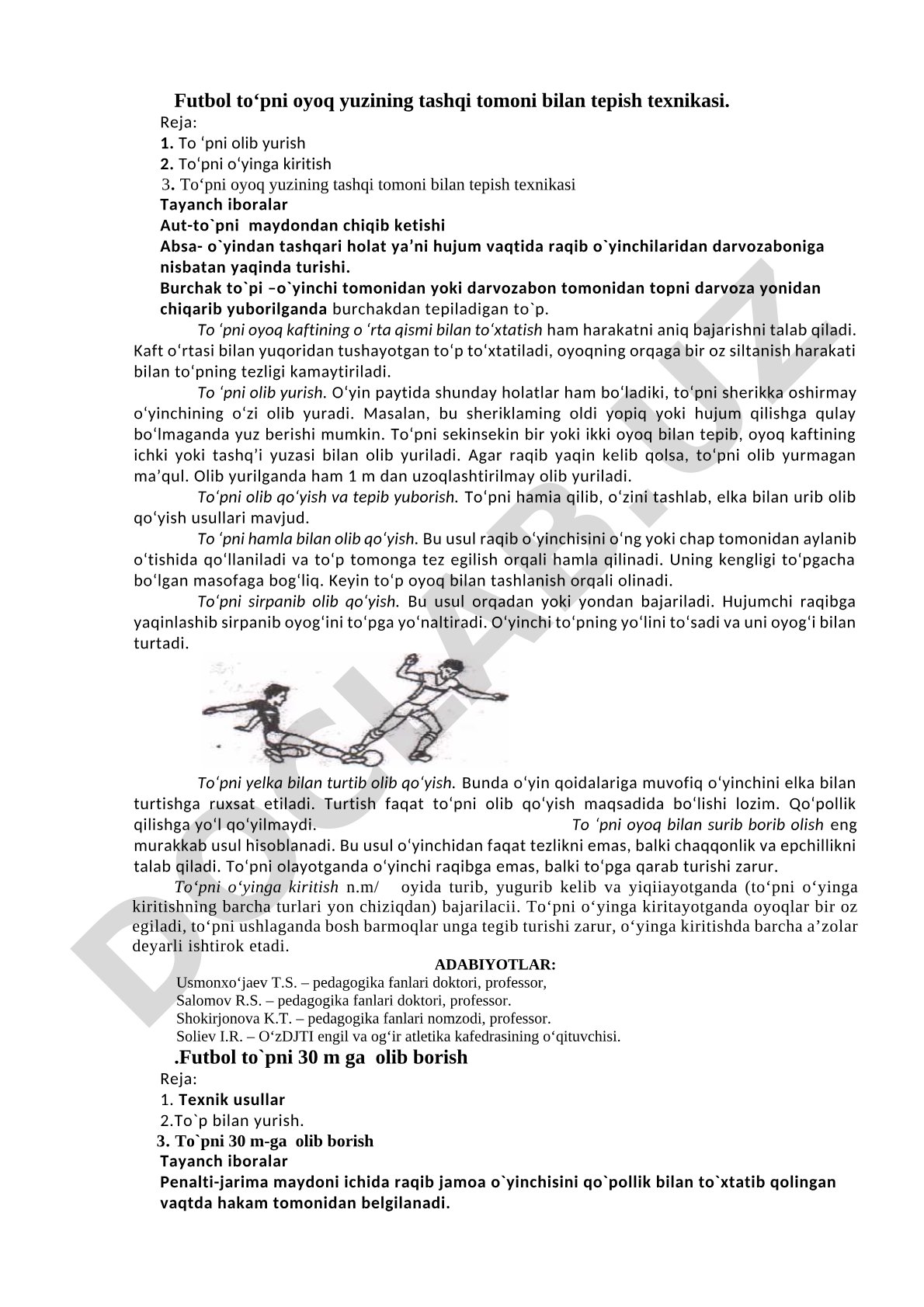 Futbol to‘pni oyoq yuzining tashqi tomoni bilan tepish texnikasi