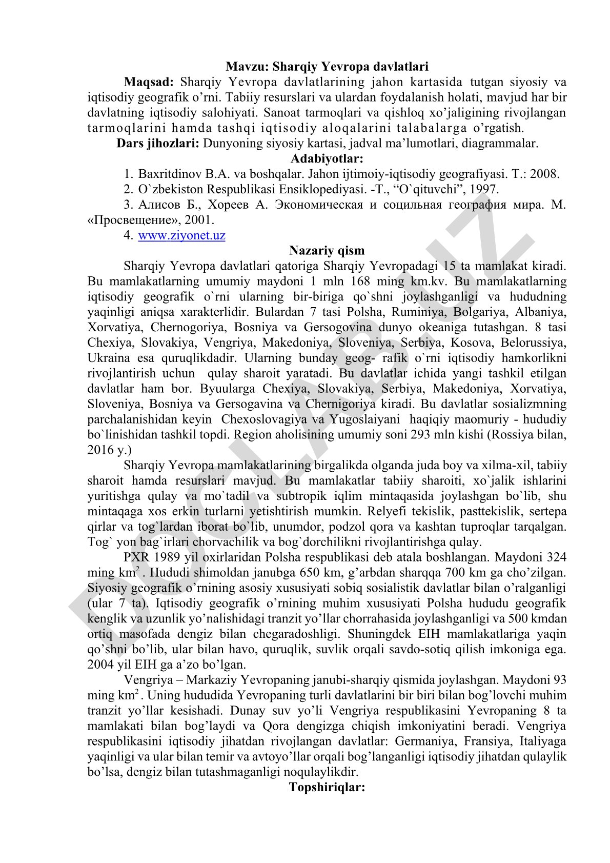 Sharqiy Yevropa davlatlarining siyosiy va iqtisodiy geografik o’rni
