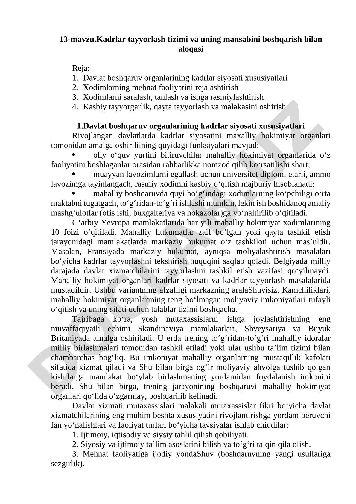 Kadrlar tayyorlash tizimi va uning mansabini boshqarish bilan aloqasi
