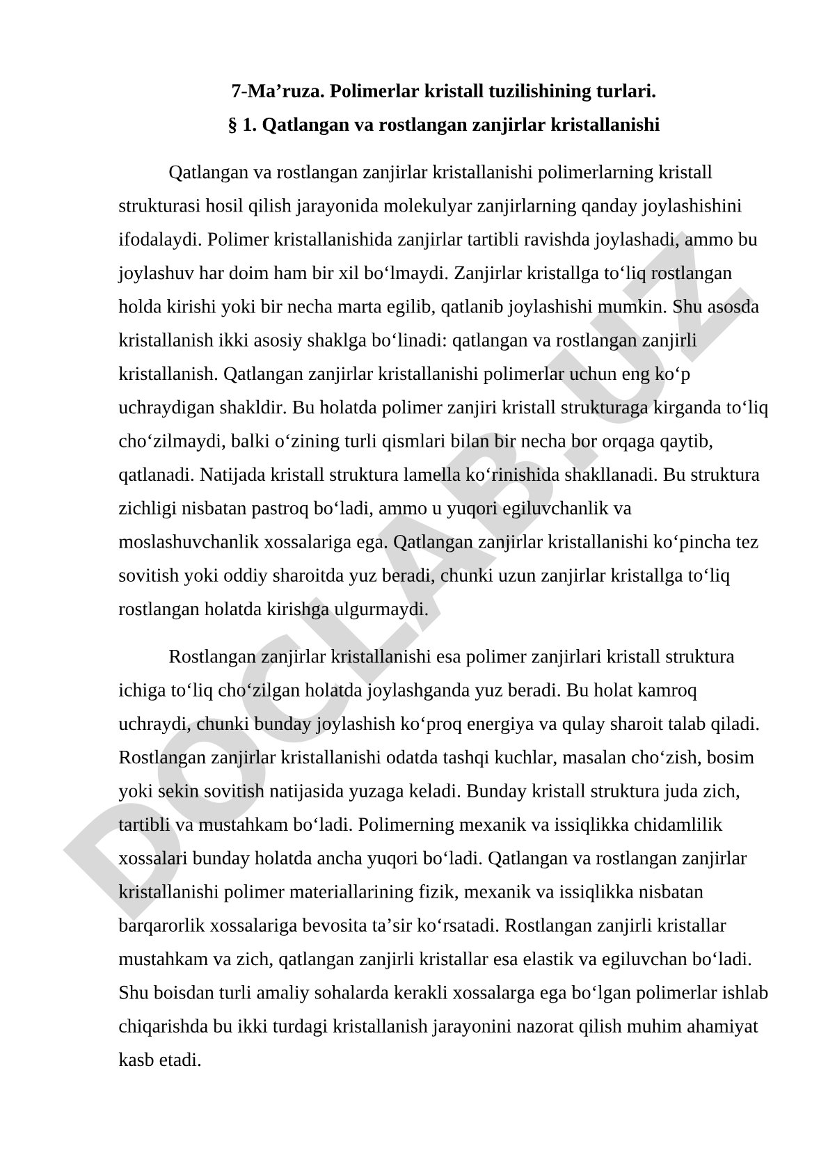 Polimerlar kristall tuzilishining turlari