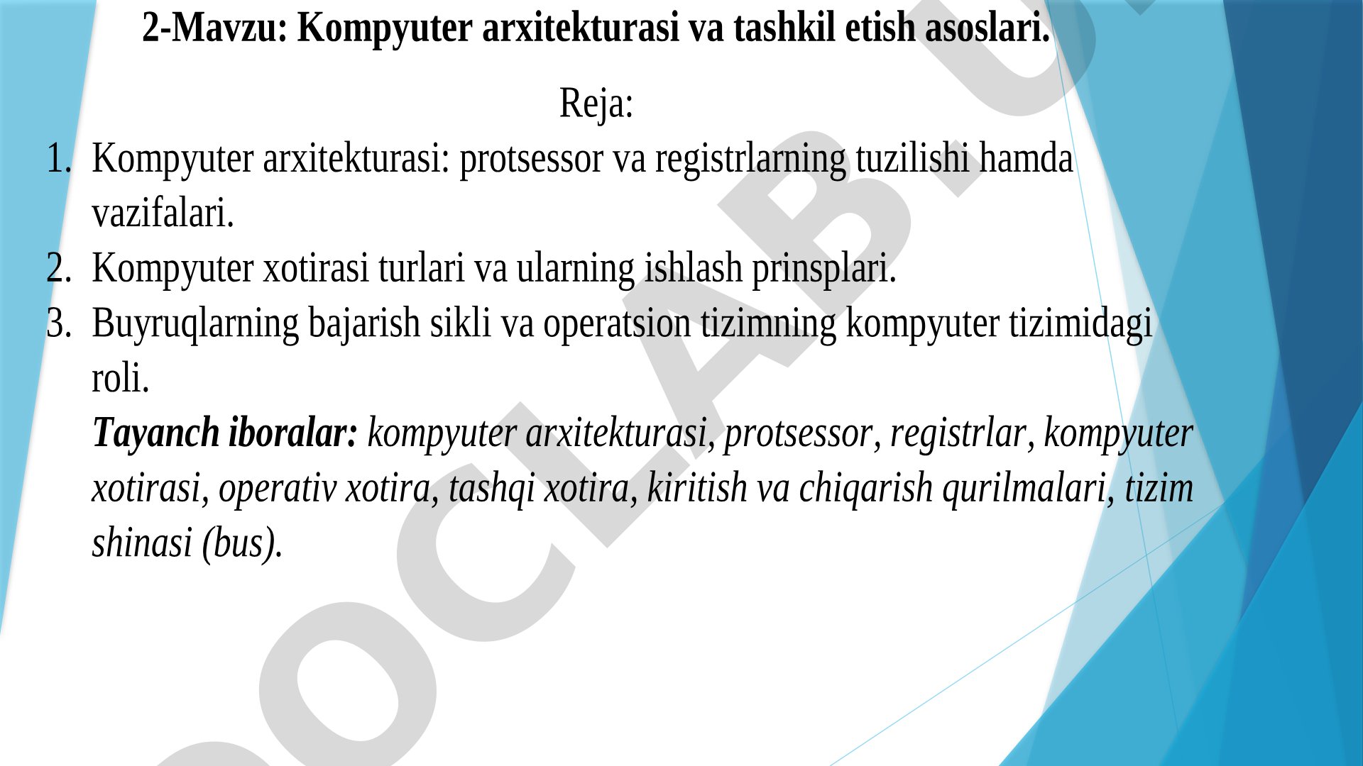 Kompyuter arxitekturasi test savollari