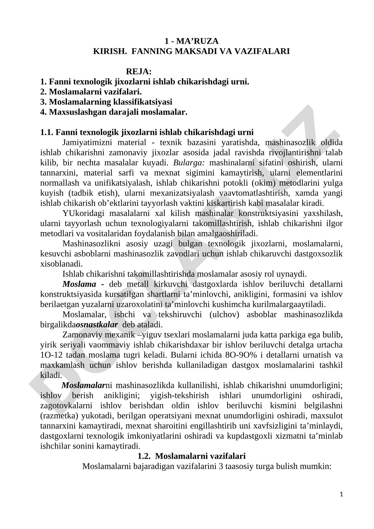 Kirish. Fanning maksadi va vazifalari