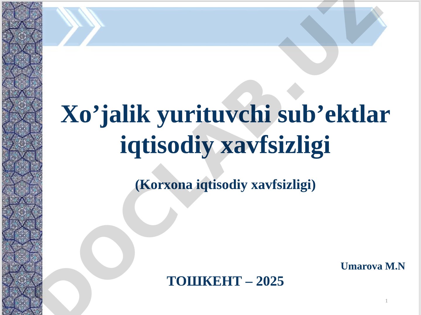Xo’jalik yurituvchi sub’ektlar iqtisodiy xavfsizligi