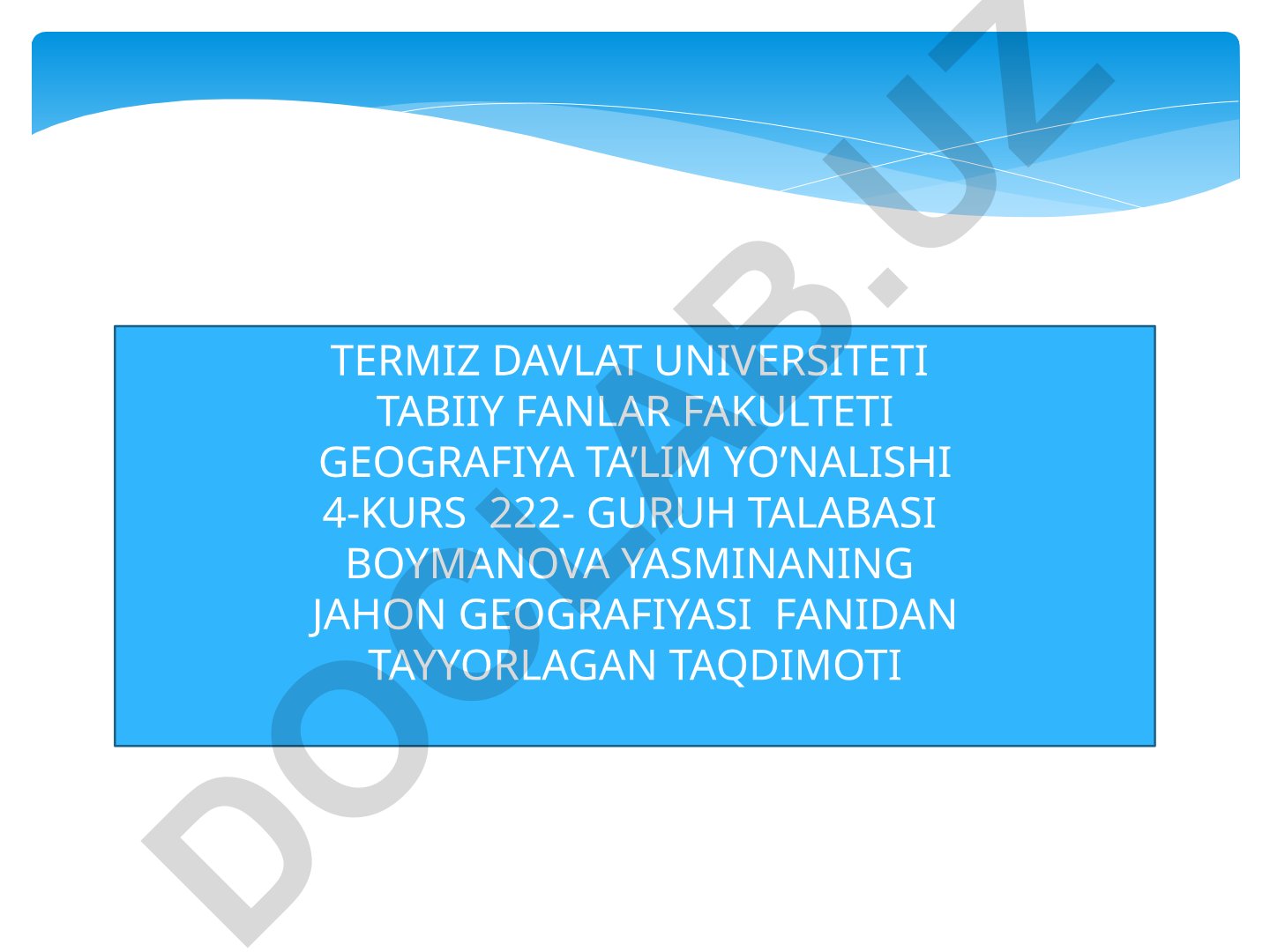 G'arbiy Tyanshan va O'rta Osiyo tog' tizmalarining tabiiy geografik tavsifi