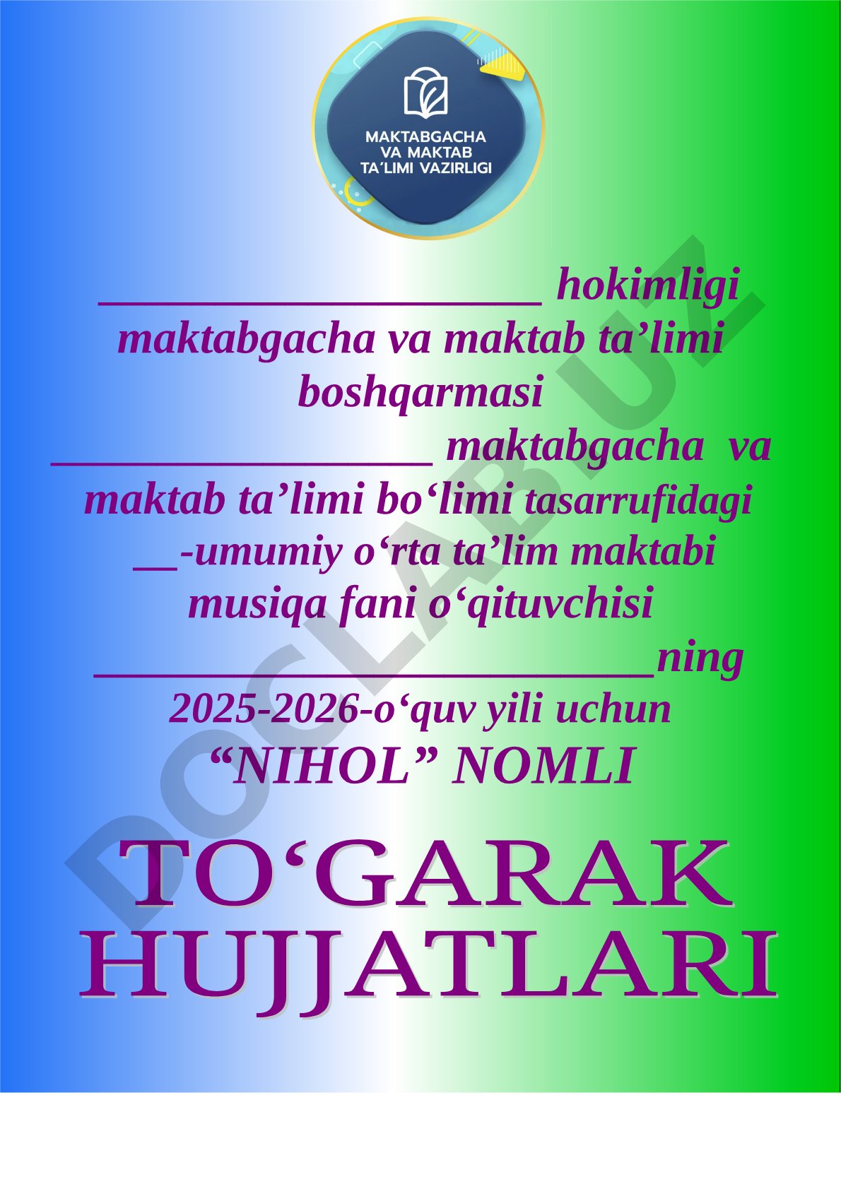 Musiqa fani to'garagi 'Nihol' ish rejasi