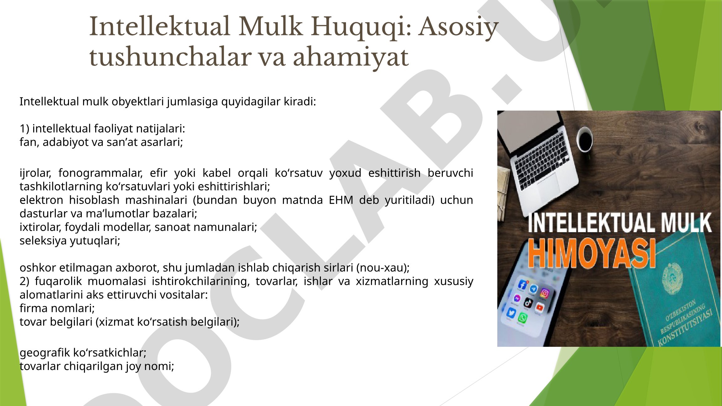 Intellektual Mulk Huquqi: Asosiy tushunchalar va ahamiyat