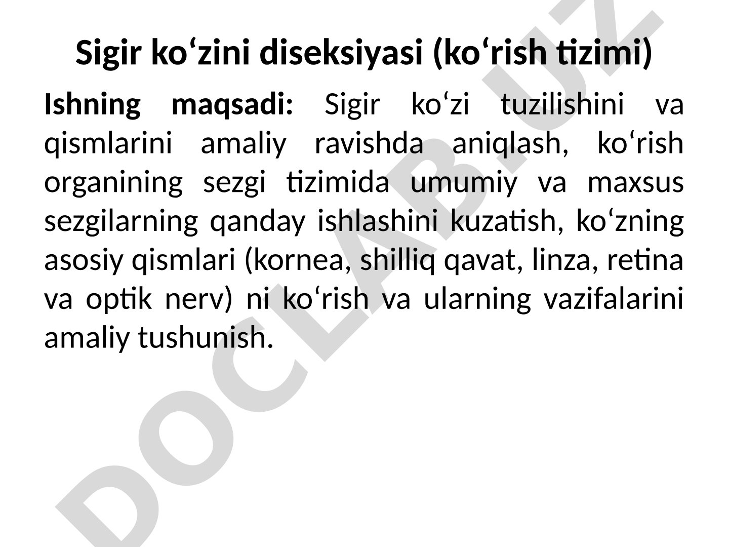 Sigir ko‘zini diseksiyasi (ko‘rish tizimi)