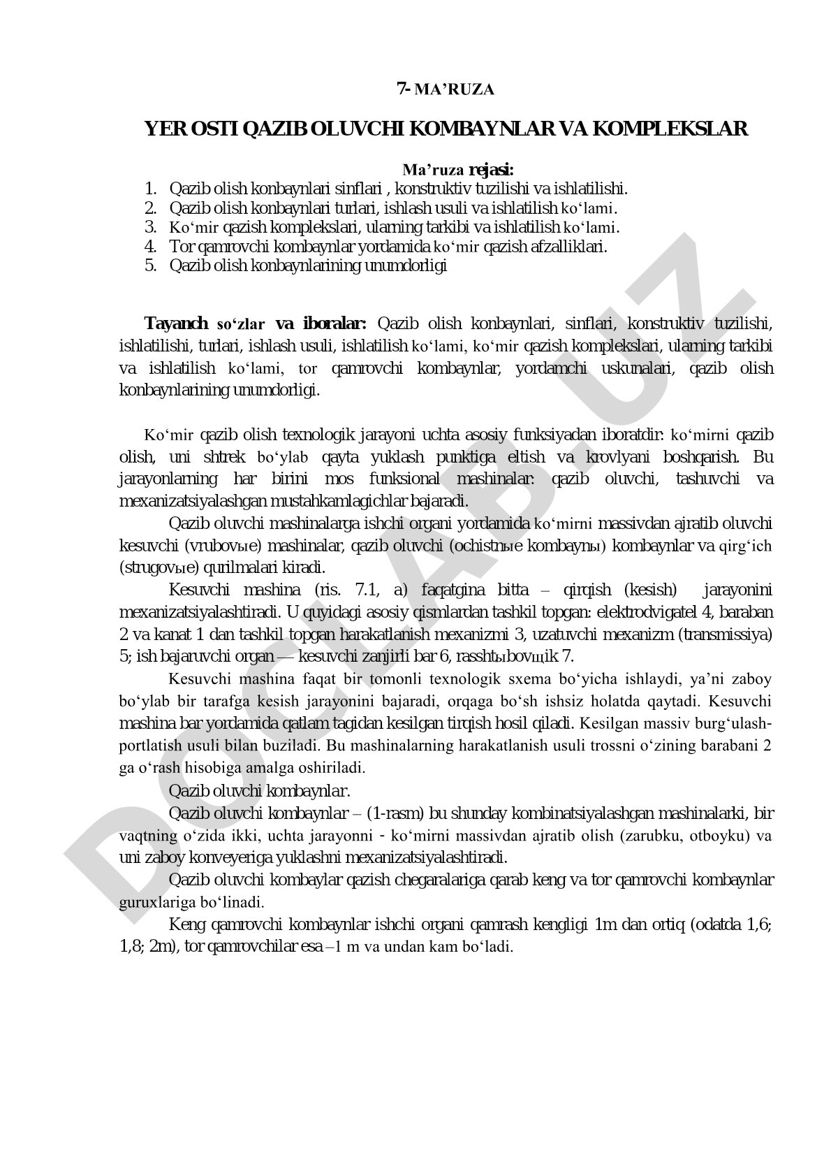 Yer osti qazib oluvchi kombaynlar va komplekslar