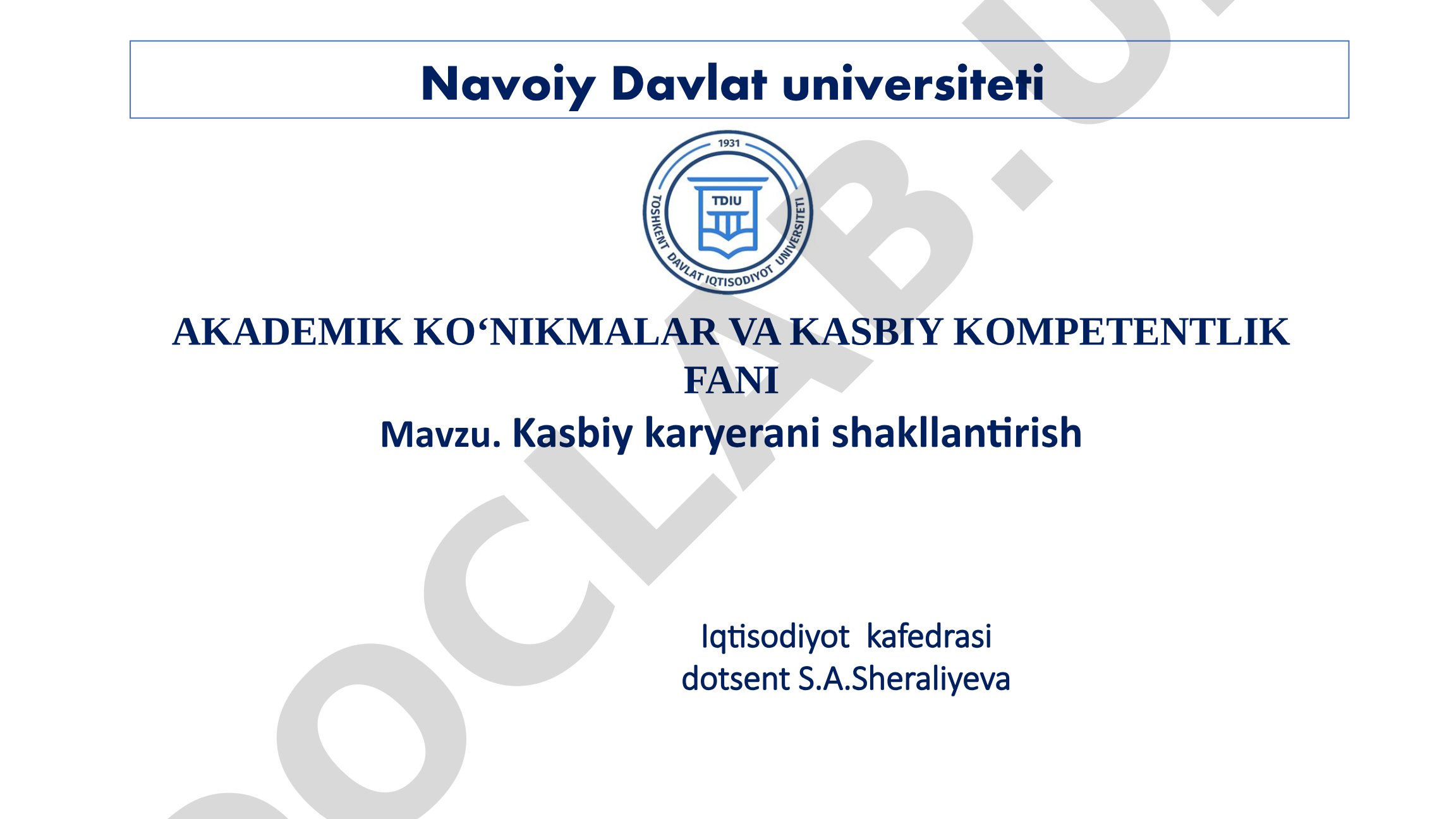 Kasbiy karyerani shakllantirish