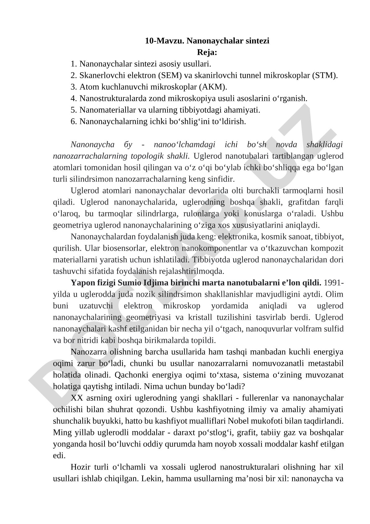 Nanonaychalar sintezi, zond mikroskopiyasi va tibbiyotda qo'llanilishi
