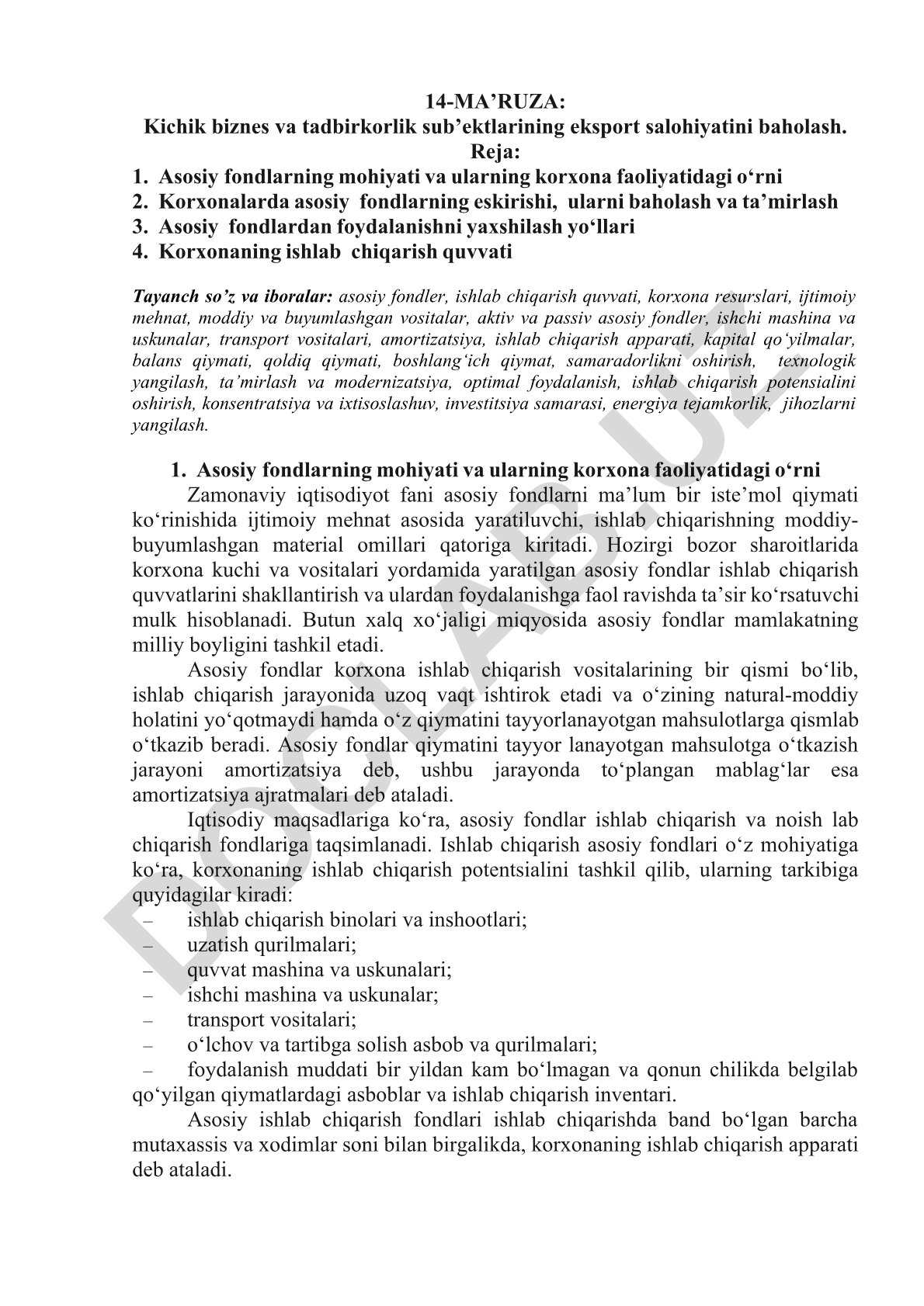 Kichik biznes va tadbirkorlik sub’ektlarining eksport salohiyatini baholash