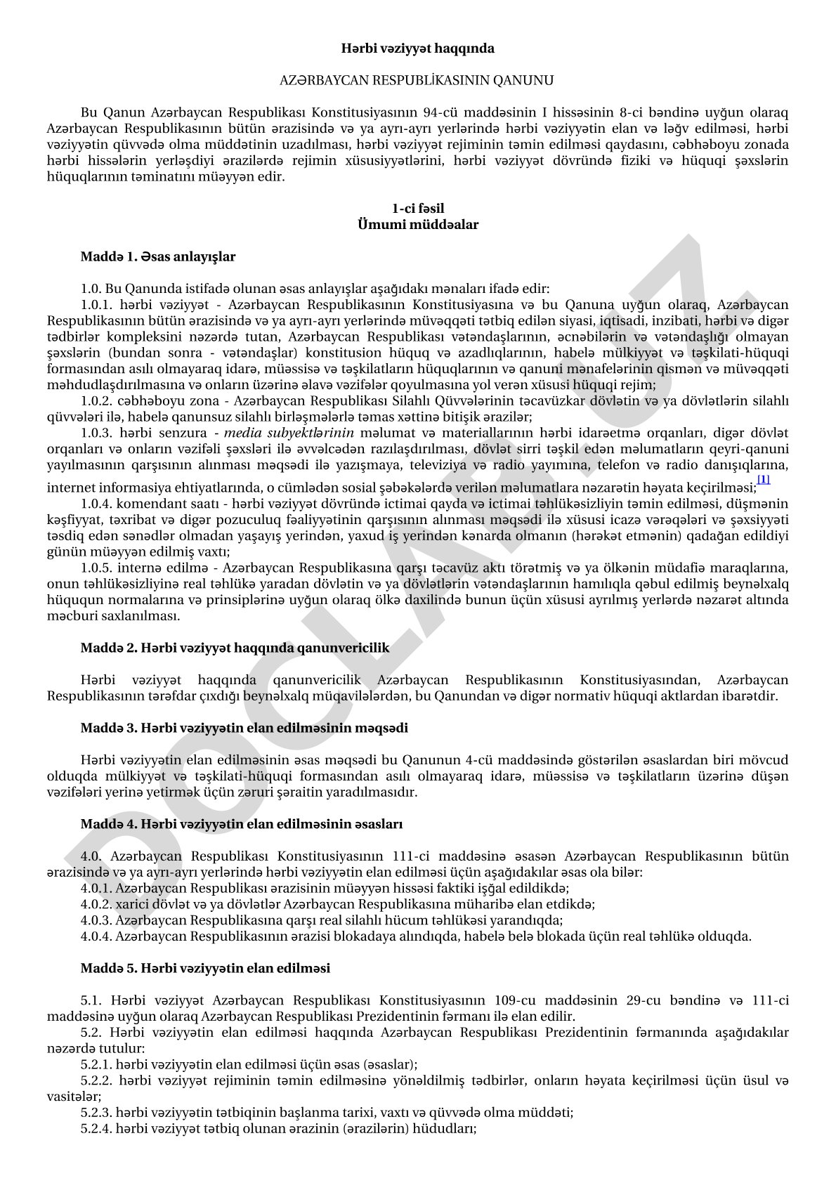 Hərbi vəziyyət haqqında Azərbaycan Respublikasının qanunu