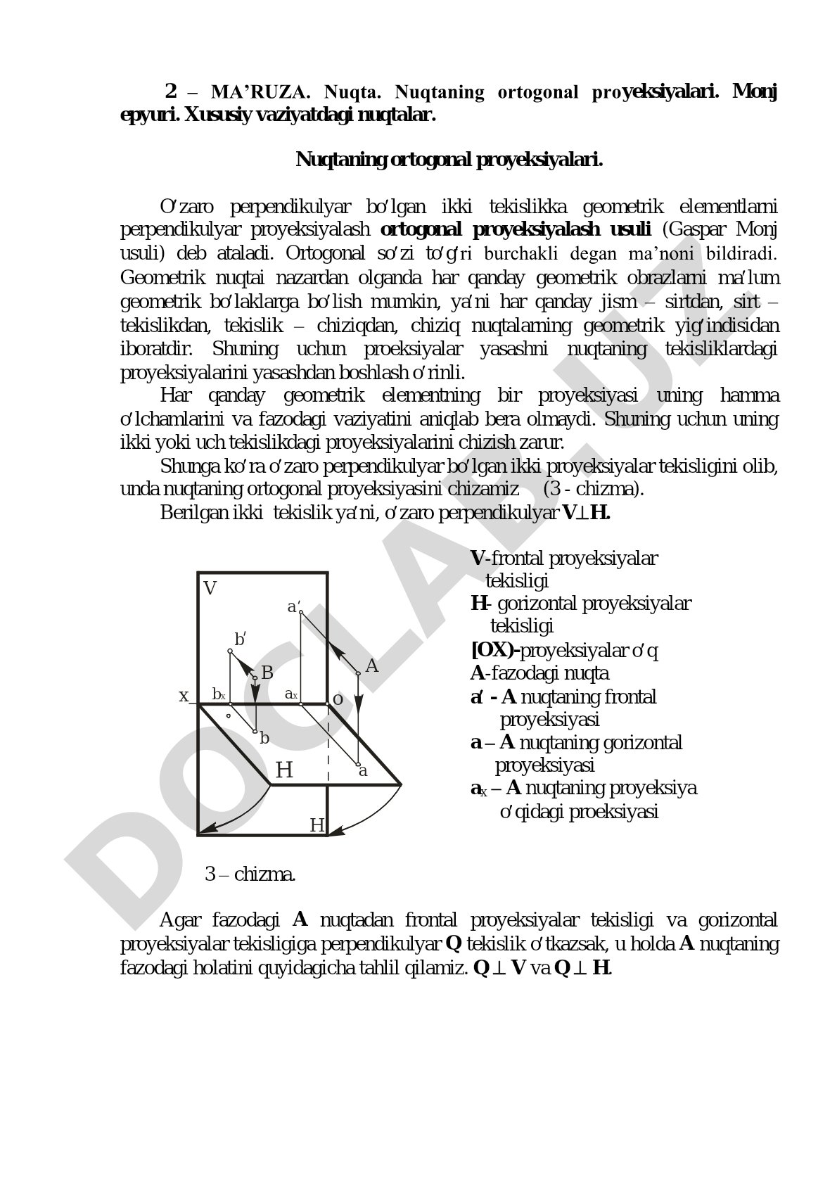 Nuqtaning ortogonal proyeksiyalari