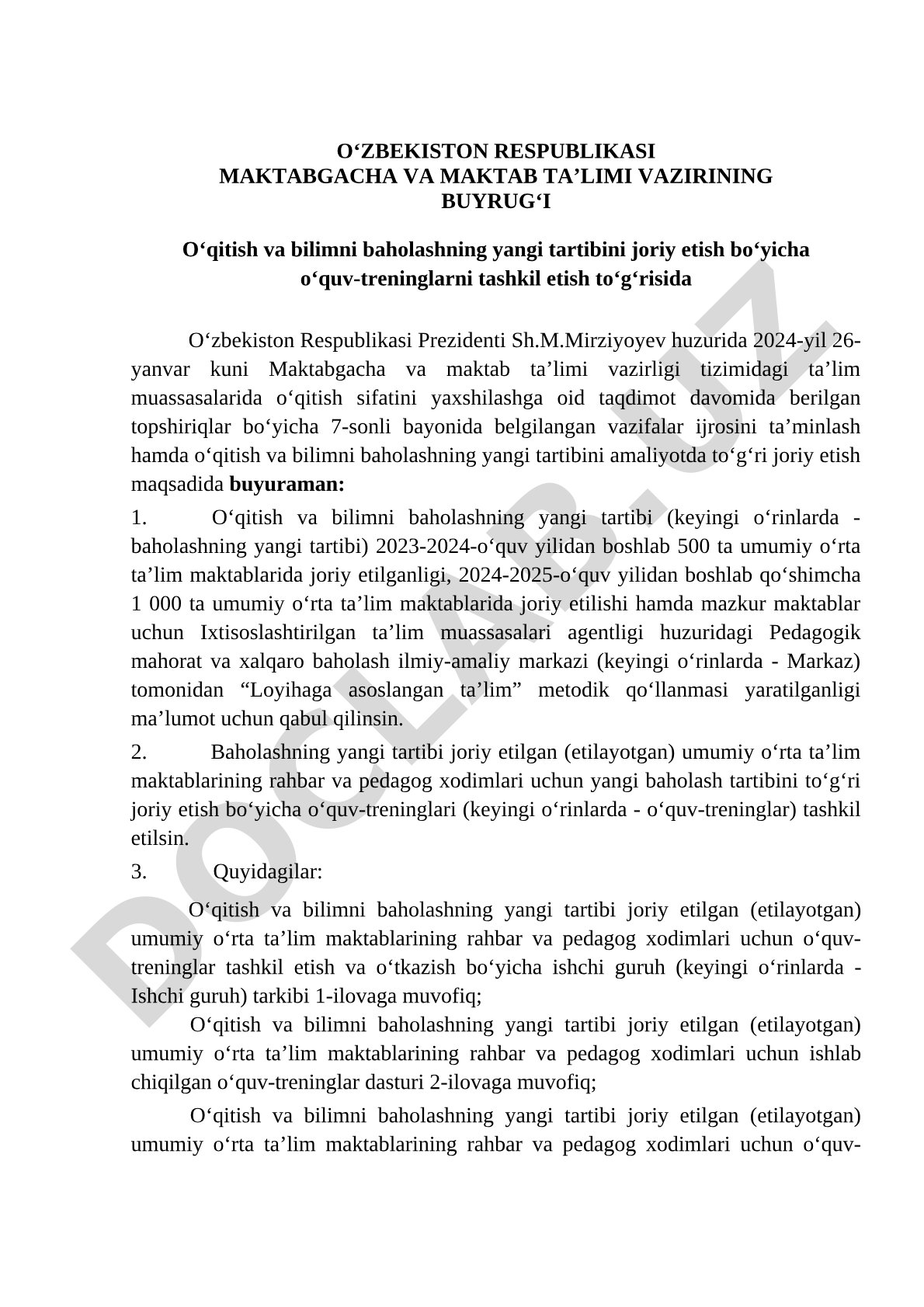 O‘qitish va bilimni baholashning yangi tartibini joriy etish bo‘yicha o‘quv-treninglar