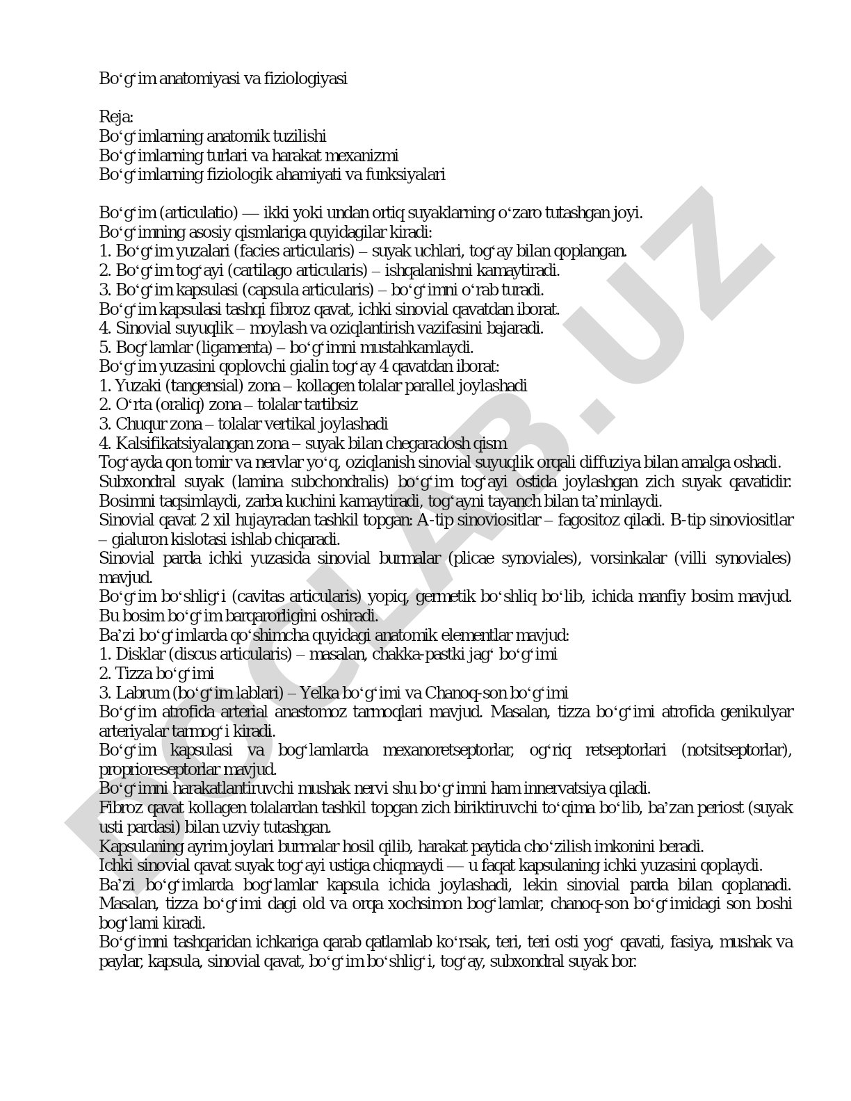Bo‘g‘im anatomiyasi va fiziologiyasi